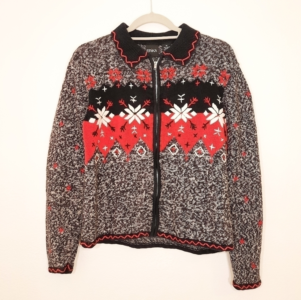 Erika Snowflake Christmas Zip Up Cardigan Medium